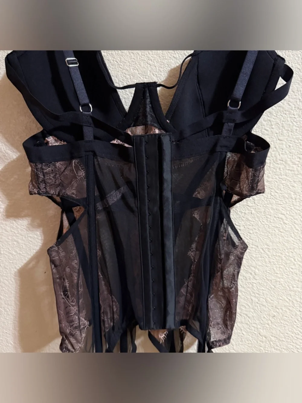 Victoria's‎ Secret Black and Pink Lace Bustier with Garter Straps Sz 36D
